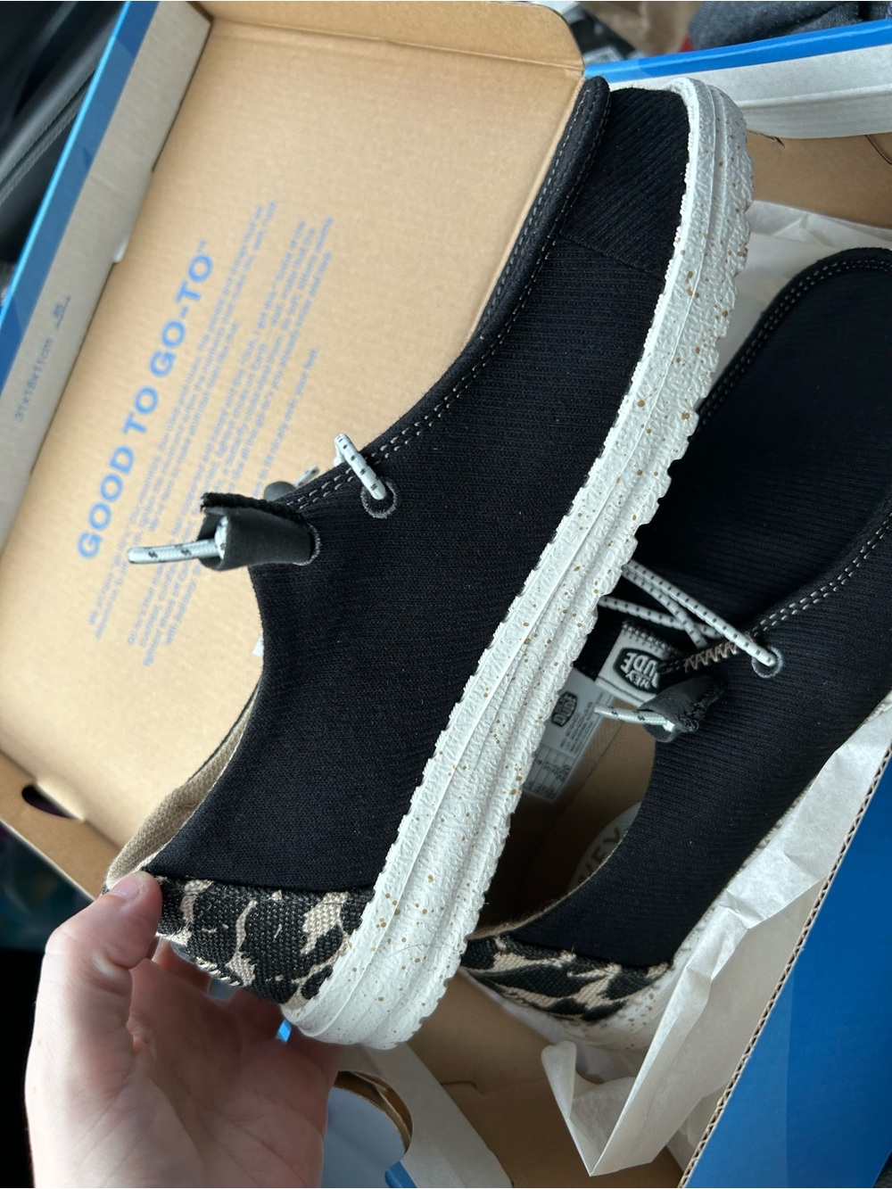 Hey Dude Women Wendy Slip-On Shoes in Black and Cream - Picture 3 of 4